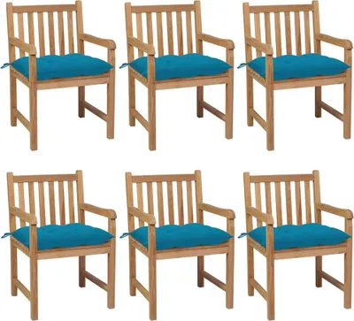Produktbild von Gartenstühle 6 Stk. mit Hellblauen Kissen Massivholz Teak