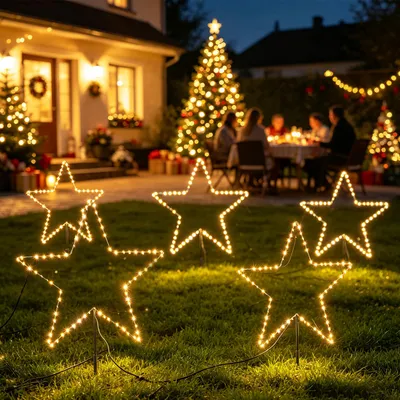 Produktbild von SALCAR LED Gartenstecker Sterne 45 cm, 300 LEDs, 6er Set, 8 Modi, Timer, LED Leuchtsterne, Außen Weihnachts & Gartendekoration für Garten Lighting
