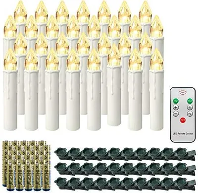 Image de YARDIN Bougies LED sans fil blanc chaud Décorations de Noël avec bougies de Noël Guirlande lumineuse avec télécommande et piles (30 pièces)