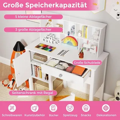 Zdjęcie produktu dla Biurko dziecięce z krzesłem, schowkiem i elementami bezpieczeństwa