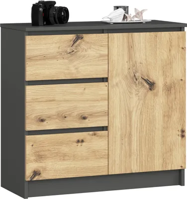 Immagine prodotto di Comò K80 Jerry grafite e rovere artisanale 80 cm