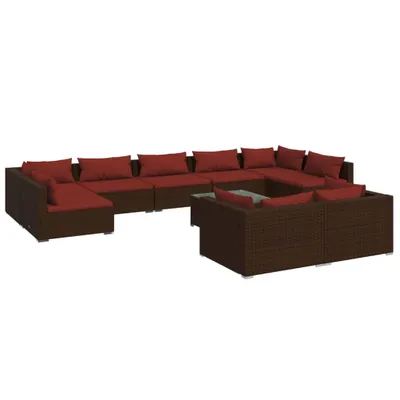 Imagen del producto de Set muebles de jardín 9 piezas y cojines ratán sintético marrón