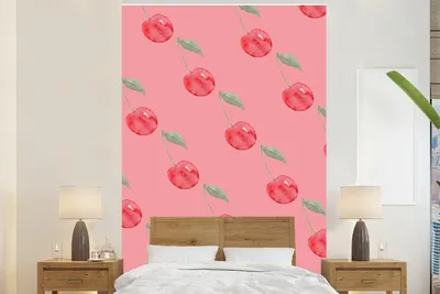 Produktbild von MuchoWow® Fototapete für Wohnzimmer oder Schlafzimmer Wandtapete Vinyl Motivtapete Kirschen - Obst - Aquarell - 170x260 cm - Wohnzimmertapete