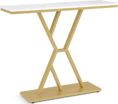 Produktbild von Konsolentisch Schmal, Eingangstisch Holz Metallgestell, Flurtisch mit 2 Ebenen, Moderner Beistelltisch für Flur, Wohnzimmer, Vorzimmer, 2237