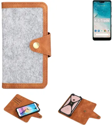 Produktbild von K-S-Trade Handyhülle kompatibel mit Huawei Honor X10 Lite Schutzhülle Filz-Hülle Kunst-Leder hellgrau braun (1x)
