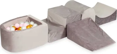 Produktbild von Schaumstoff-Spielset mit Hügel und Mikro-Bällepool – Samt lila mit Bällebadbällen 100 Stück / Gold, Hellrosa, Perle
