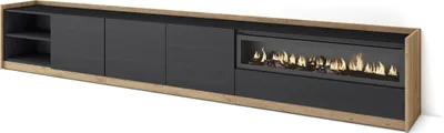 Produktbild von TV-Schrank, Lowboard, 310x37x50cm, Für TV-Geräte bis zu 80", Elektrokamin., Schwarz Eiche