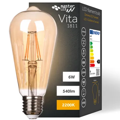 Zdjęcie produktu dla MasterLED - Żarówka - Trzonek E27 ST64 - Ciepła biel 2200 K - 540 lm - 6 W - Bursztynowe szkło - Żarówka edison - Żarówka retro
