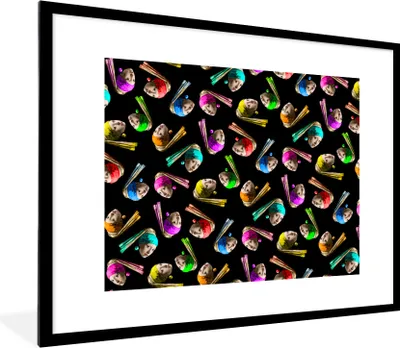 Produktbild von MuchoWow® Gerahmtes Poster Muster - Regenbogen - Mädchen mit einem Perlenohrring 80x60 cm - Poster mit Schwarzem Bilderrahmen Wandposter Rahmen Foto Bilder - Schlafzimmer-Dekorationen - Fotoposter
