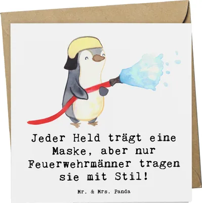 Produktbild von Mr. & Mrs. Panda Grußkarte Stilvolle Feuerwehrmann - Weiß - Geschenk, Feuerwehrmänner, doppelkarte, Glückwunschkarte, mutig, Feuerwehr, faltkarte, Klappkarte, Beruf