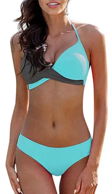 Produktbild von Solidchoice – Damen Badeanzug-Set mit Push-Up-Effekt, bestehend aus einem Halter-Top und einem Dreieck-Top