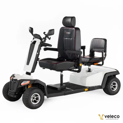 Obrázek produktu pro Veleco Sharpy TWIN - Elektrická koloběžka pro 2 osoby - Otočné kapitánské sedadlo - Elektrický motor 1400 W - Velká kola (bílá)