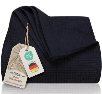 Immagine prodotto di Copriletto a nido d'ape - Cotone 150 x 200 cm - 250 g/m² - Nero - 100% cotone