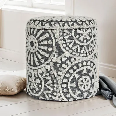 Obrázok produktu pre Stolička FineBuy úložná stolička vlna okrúhla 40 cm úložný priestor Boho dizajn