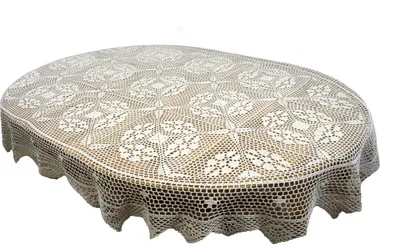 Produktbild von Gehäkelte ovale Tischdecke 140x220 Spitzentischdecke Naturbeige OVAL