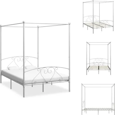 Produktbild von vidaXL Himmelbett-Gestell Weiß Metall 140 x 200 cm -  Betten & Bettgestelle