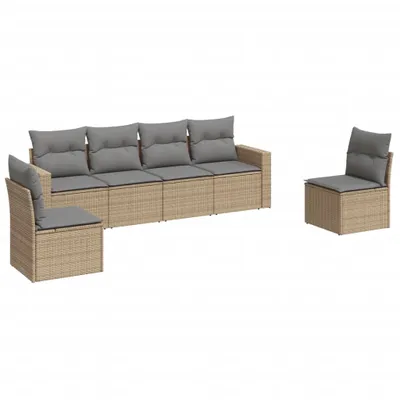 Produktbild von 6-tlg. Garten-Sofagarnitur mit Kissen Beige Poly Rattan