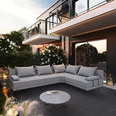 Produktbild von TRADA Gartensofa lounge set Bahama M Grau Gartenmöbel set Wasserabweisend Stoff Rechts L-form