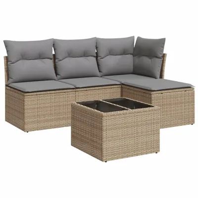 Produktbild von vidaXL 5-tlg. Garten-Sofagarnitur mit Kissen Beige Poly Rattan