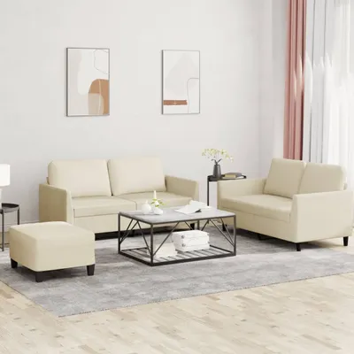 Produktbild von Möbel 3-tlg. Sofagarnitur mit Kissen Creme Kunstleder - Klassische Sofas 3201756