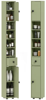 Produktbild von Badezimmerschrank schmal mit Schublade und 4 offenen Fächern, für Bad