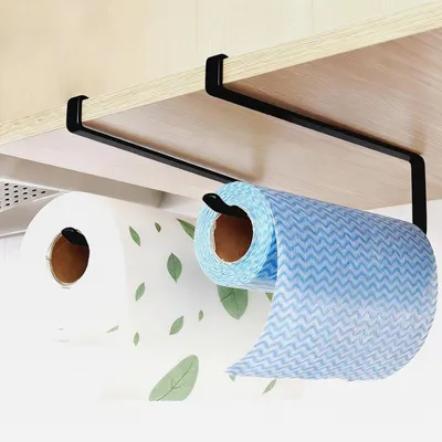 Produktbild von 2 Stück Küchenrollenhalter unter dem Schrank, Ohne Bohren, Rollenhalter Platzsparend Küchen Organizer Küchenrollen Halter, Schwarz