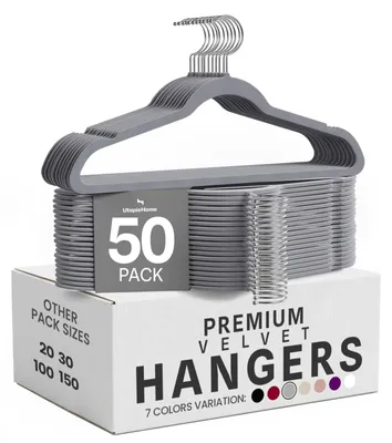 Immagine prodotto di Appendiabiti in velluto - Appendiabiti antiscivolo - Grigio - Set da 50 - 41,5 x 22 cm