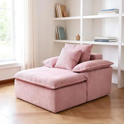 Obrázek produktu pro (Růžová) Bezrámové křeslo, nízká rozkládací pohovka s výškou sedáku 46 cm, široké područky, bez nutnosti montáže