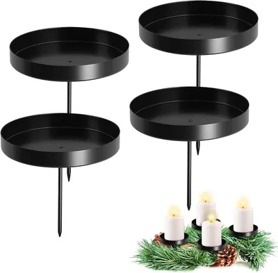 Produktbild von Kerzenhalter – Set mit 4 Stück – Adventskranz aus Metall – 8 cm große Kerzenplatten für Adventskränze – Stumpenkerzen – Kerzenhalter