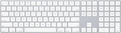 Produktbild von Apple Magic Keyboard mit Ziffernblock, Scherenmechanismus, Silber, 418,7 x 114,9 x 10,9 mm (B x T x H), für Mac, iPad, iPhone und iOS-Geräte, Batterielaufzeit: über 1 Monat