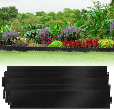 Obrázok produktu pre Aopunly Obruba trávnika Kovová obruba záhonu Obruba záhonu na kosenie Palisádová obruba záhonu čierna 100x18cm 10m