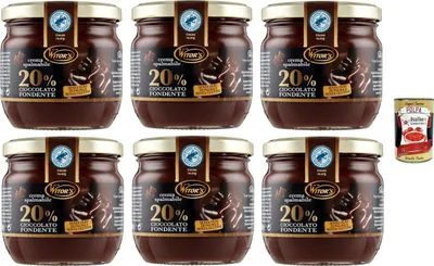 Produktbild von Crema Spalmabile con Cioccolato Fondente - Haselnusscreme mit 20% dunkler Schokolade - cremig und zart - 6x 360 g + italian Gourmet polpa 400g
