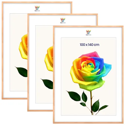 Produktbild von MG Design 3er Set Bilderrahmen Natur 100x140 cm - Posterrahmen Echtholz mit Acrylglas, verstärkte Wandaufhängung, hoch/quer