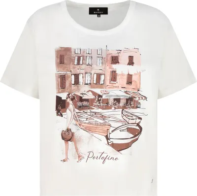 Produktbild von Damen T-Shirt aus 100% Baumwolle, Creme, Größe 40, mit Strasssteinen und City-Print