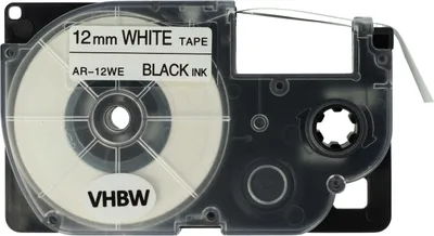 Produktbild von vhbw Schriftband-Kassette kompatibel mit Casio KL-P1000, KL-HD1 Etiketten-Drucker 8m x 12mm Schwarz auf Weiß