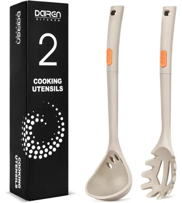 Produktbild von Silikon-Nudelgabel und Schöpflöffel-Set Khaki, antihaftbeschichtet, hitzebeständig bis 315°C