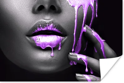 Produktbild von MuchoWow® Poster Lippen - Lila - Schwarz 120x80 cm - Bilder