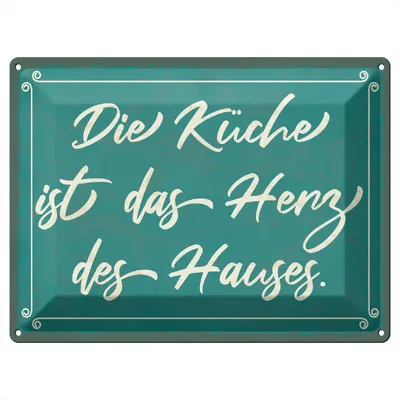Produktbild von Blechschild Wandbild in : Brillante Farben, Größe 30 x 40 cm Motiv Blechschild Spruch 40x30cm Küche ist das Herz des Hauses