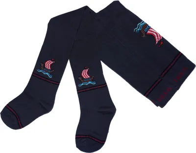 Produktbild von Kinderstrumpfhosen für Jungen aus Baumwolle Wikingerschiff Dunkelgrau Größe 98-104