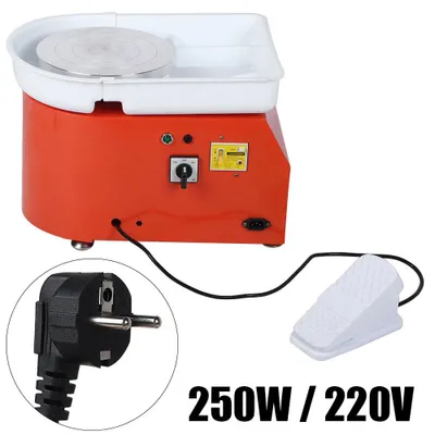 Zdjęcie produktu dla Elektryczne koło garncarskie, maszyna ceramiczna, sterowanie pedałem, narzędzie artystyczne, 250 W, pomarańczowe