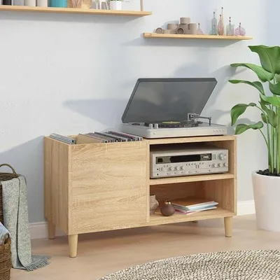 Produktbild von Plattenschrank Sonoma-Eiche 84,5x38x48 cm aus Holzwerkstoff – Schallplattenregal und Vinyl Schrank für Plattenspieler