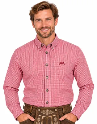 Zdjęcie produktu dla MADDOX Koszula męska w tradycyjnym stylu, wzór "karierka" - Model: Hemd-47 | Czerwona. Rozmiar: XS