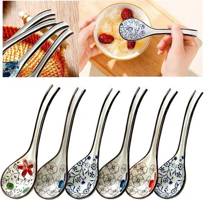 Produktbild von 6 Stück weiße Keramik-Esslöffel - Ramen - Pho - Wonton - Nudeln - Miso - Restaurant - Küche - chinesische Keramik-Esslöffel 16,5 cm