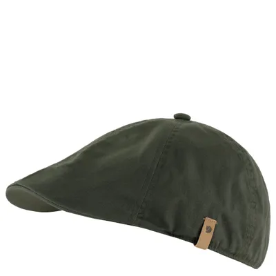 A dark green flat cap is shown against a white background.