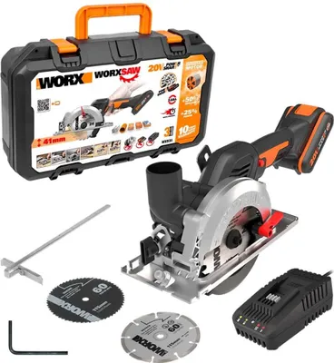 Produktbild von Worx Akku-Handkreissäge WX531 mit Akku, Ladegerät, Koffer und 3 Sägeblätter
