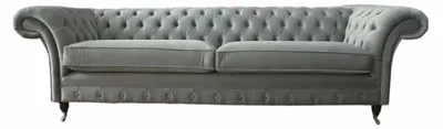 Obrázek produktu pro Pohovka 4místný gauč Chesterfield čalounění sedadel textilní šedá obývací pokoj