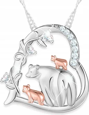 Image de Collier argent cœur-ours Famille de cœur avec ours ARGENT 925