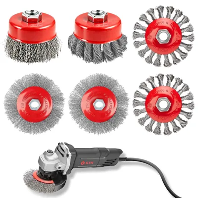 Produktbild von Set mit 6 Drahtbürsten für Winkelschleifer, 75 mm und 100 mm