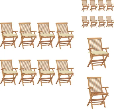 Produktbild von vidaXL Gartenstühle mit Cremeweißen Kissen 8 Stk. Massivholz Teak -  Gartenstühle