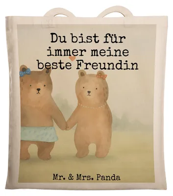 Produktbild von Mr. & Mrs. Panda Schultasche Bär Freundin Design - Weiß - Geschenk, Tasche, studententasche, Teddy, Beutel, Tote Bag, Stoffbeutel